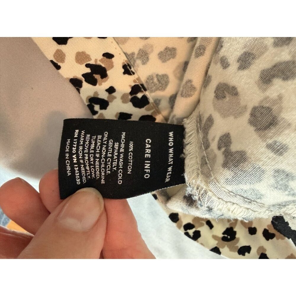 WHO WHAT WEAR XS Button Front Shift Dress Neutral Animal Print 100% Cotton NWOT - Picture 4 of 7